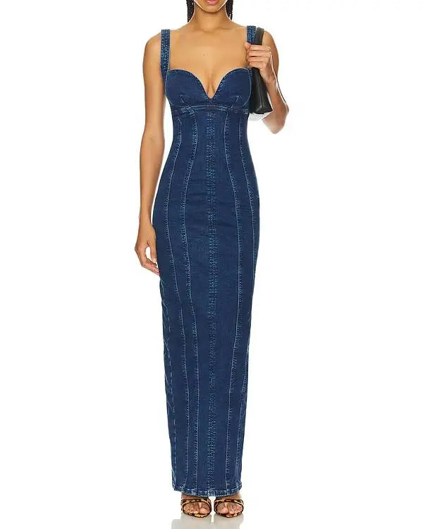 The McBee Dynasty Calah Jackson Blue Denim Maxi Dress