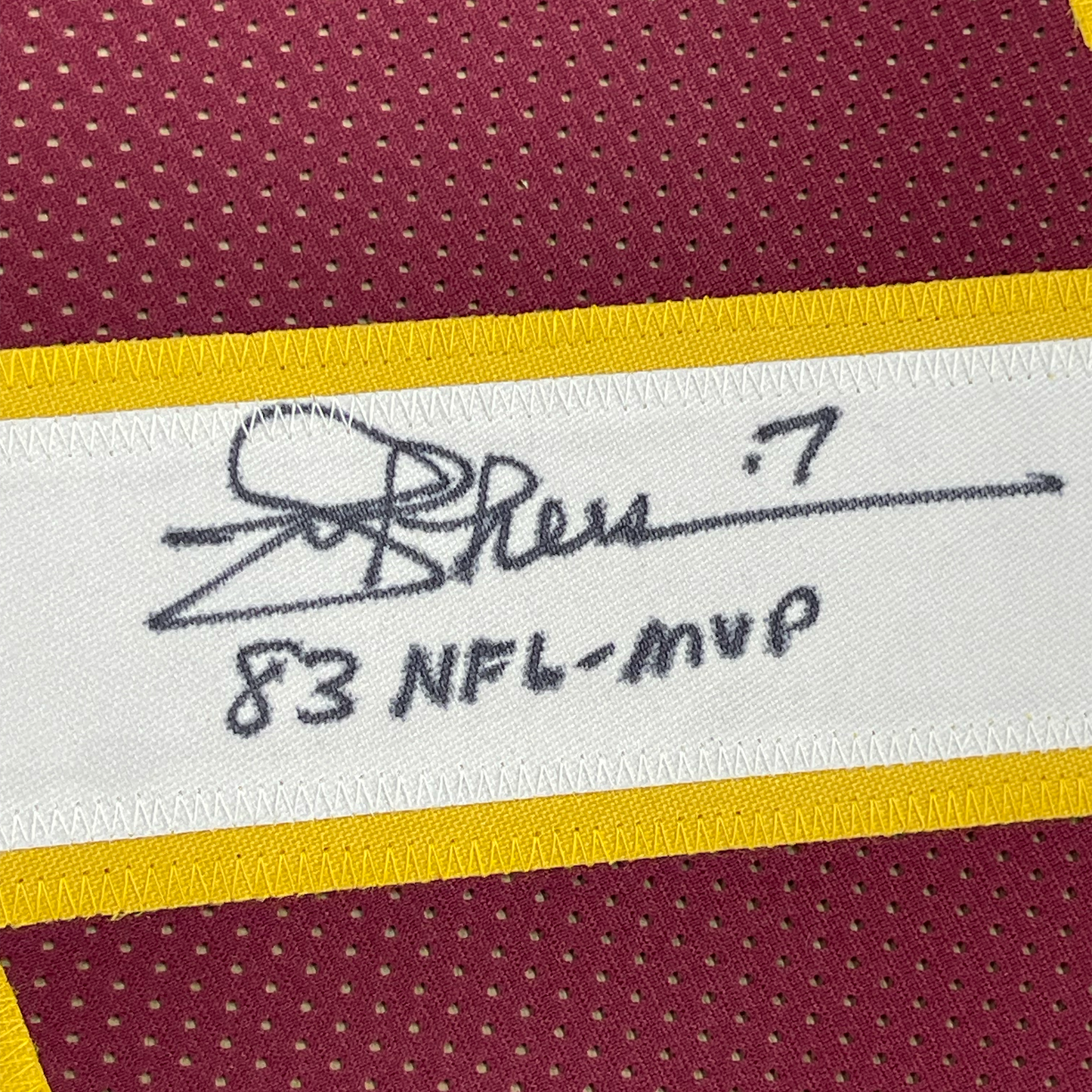 Framed Autographed/Signed Joe Theismann 83 MVP 35x39 Washington Burgundy Football Jersey Beckett BAS COA