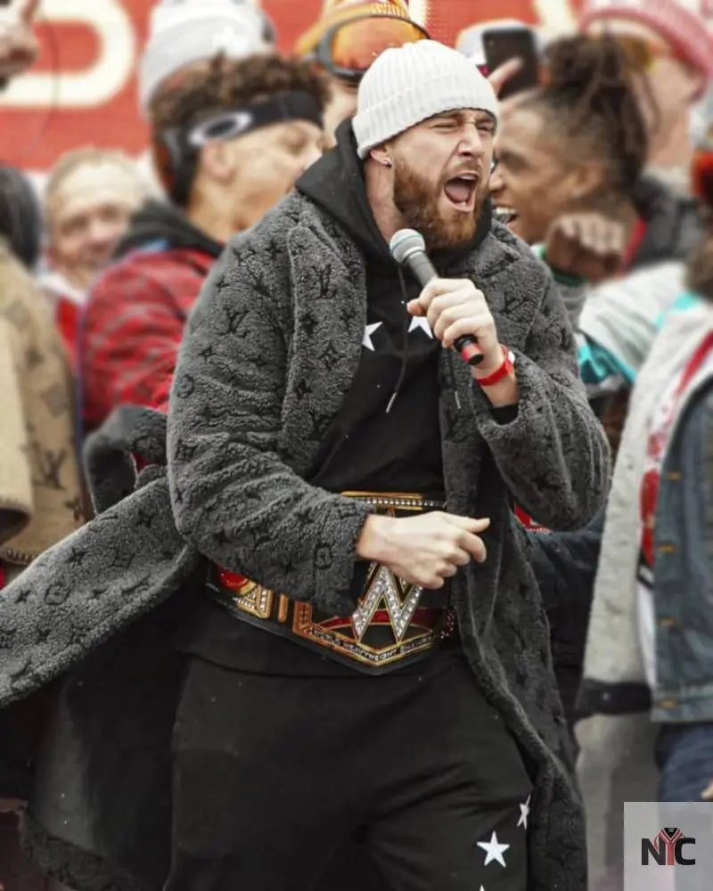 Travis Kelce Louis Vuitton Grey Coat
