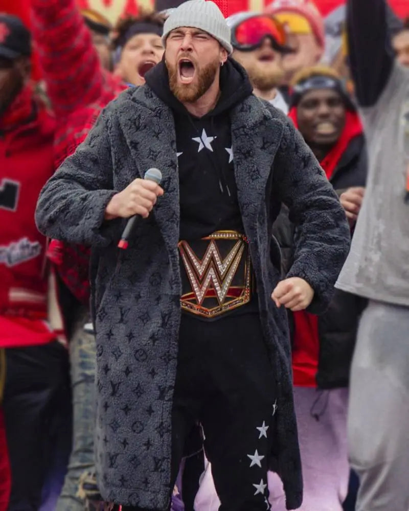 Travis Kelce Louis Vuitton Grey Coat