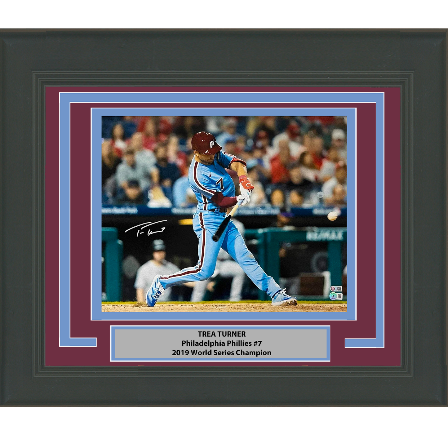 Framed Autographed/Signed Trea Turner Philadelphia Phillies 16x20 Baseball Photo Beckett BAS COA