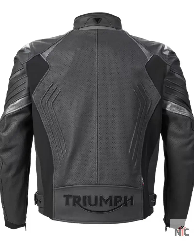 Triumph Triple Perforated Black Leather Motorcycle Jacket