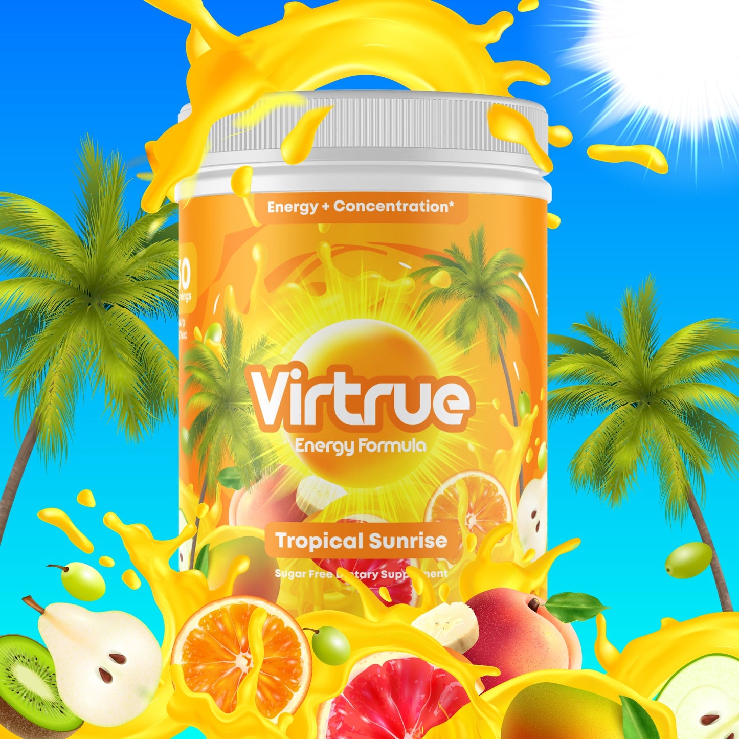 Tropical Sunrise Pre-Workout Energy Powder + Focus Boost & Hydration | Sugar Free