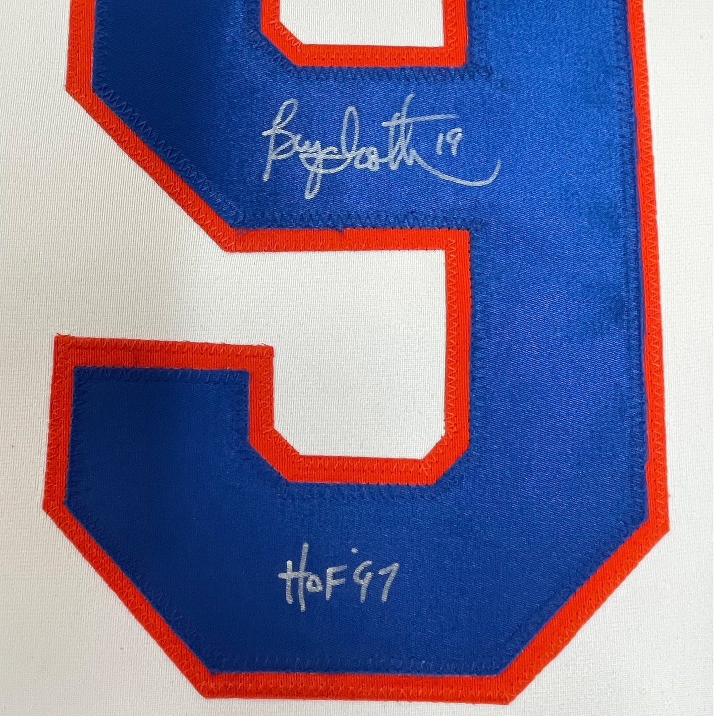 Framed Autographed/Signed Bryan Trottier HOF 97 35x39 New York White Hockey Jersey JSA COA