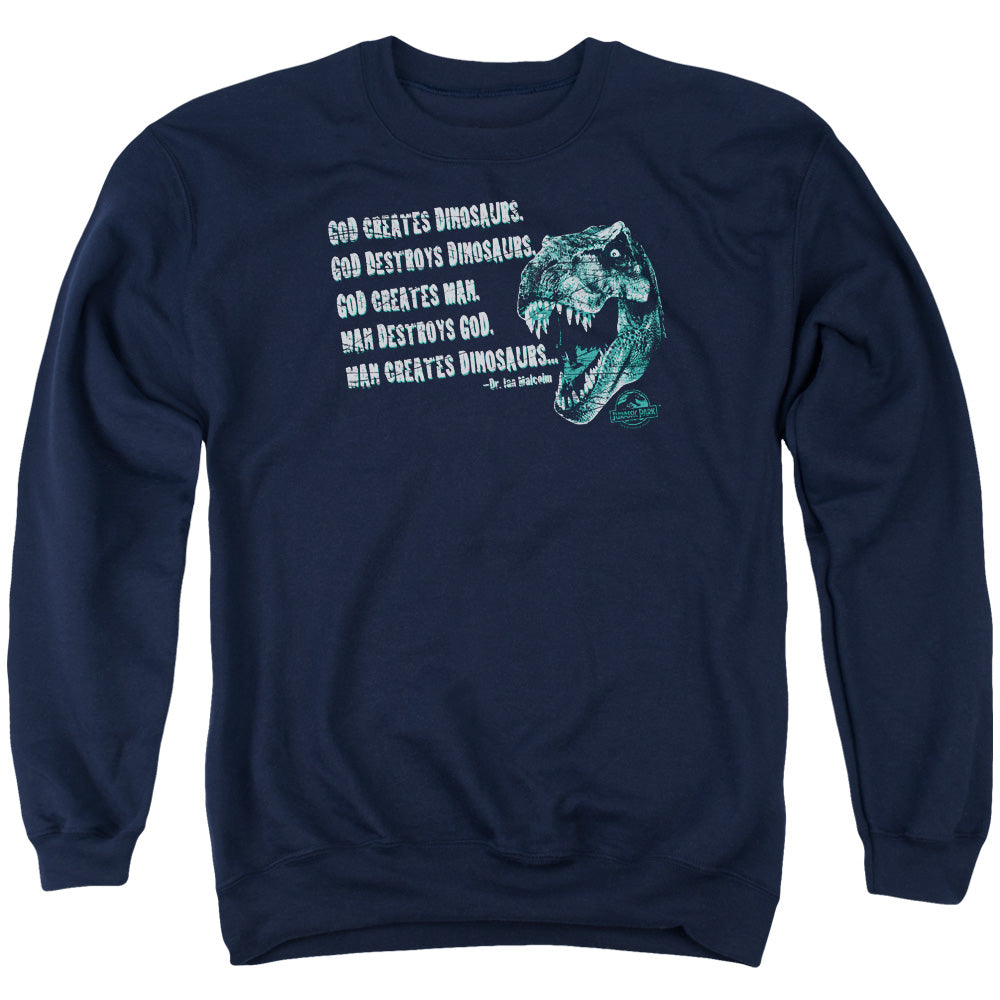 Jurassic Park God Creates Dinosaurs Mens Crewneck Sweatshirt Navy Officially Licensed