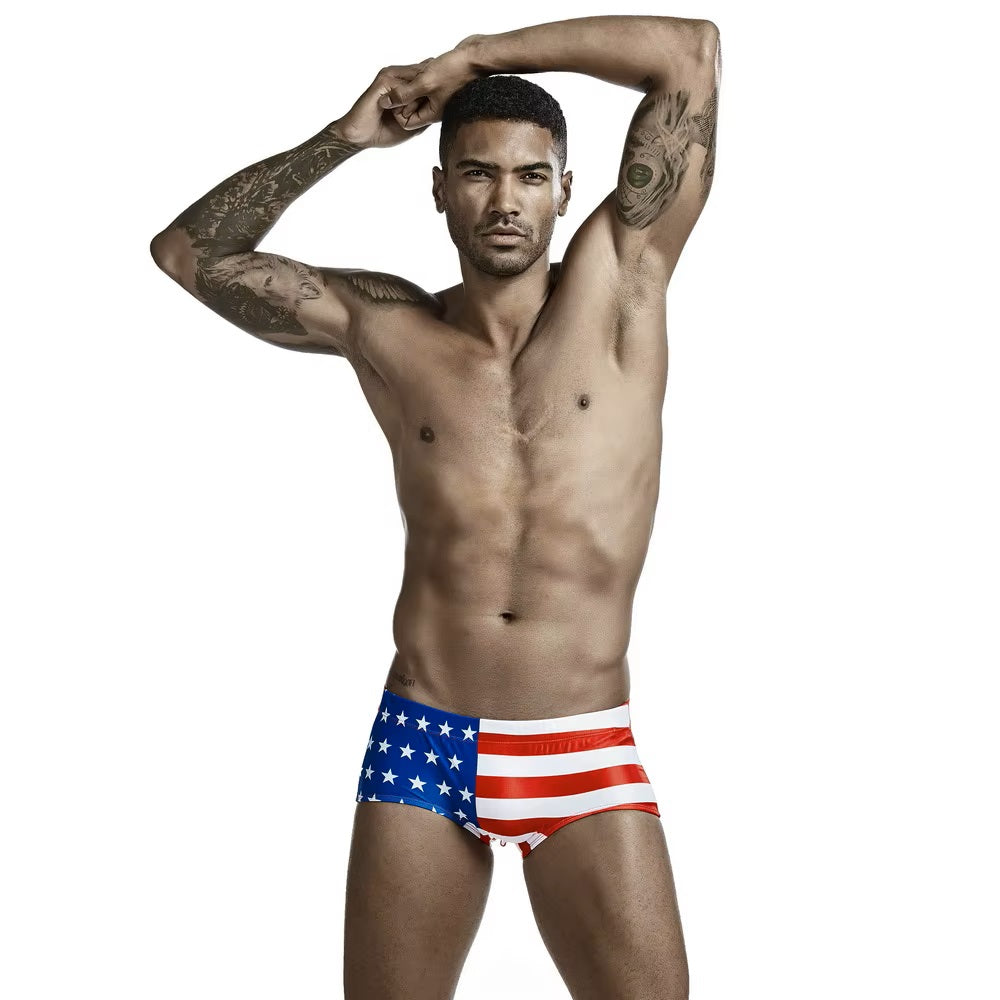Men's USA Flag Low Rise Traditional Cut Swim Brief (Red, White & Blue) M, L, XL, 2XL