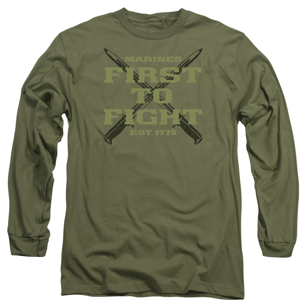 Us Marine Corps First Mens Long Sleeve Shirt Military Green Officially Licensed