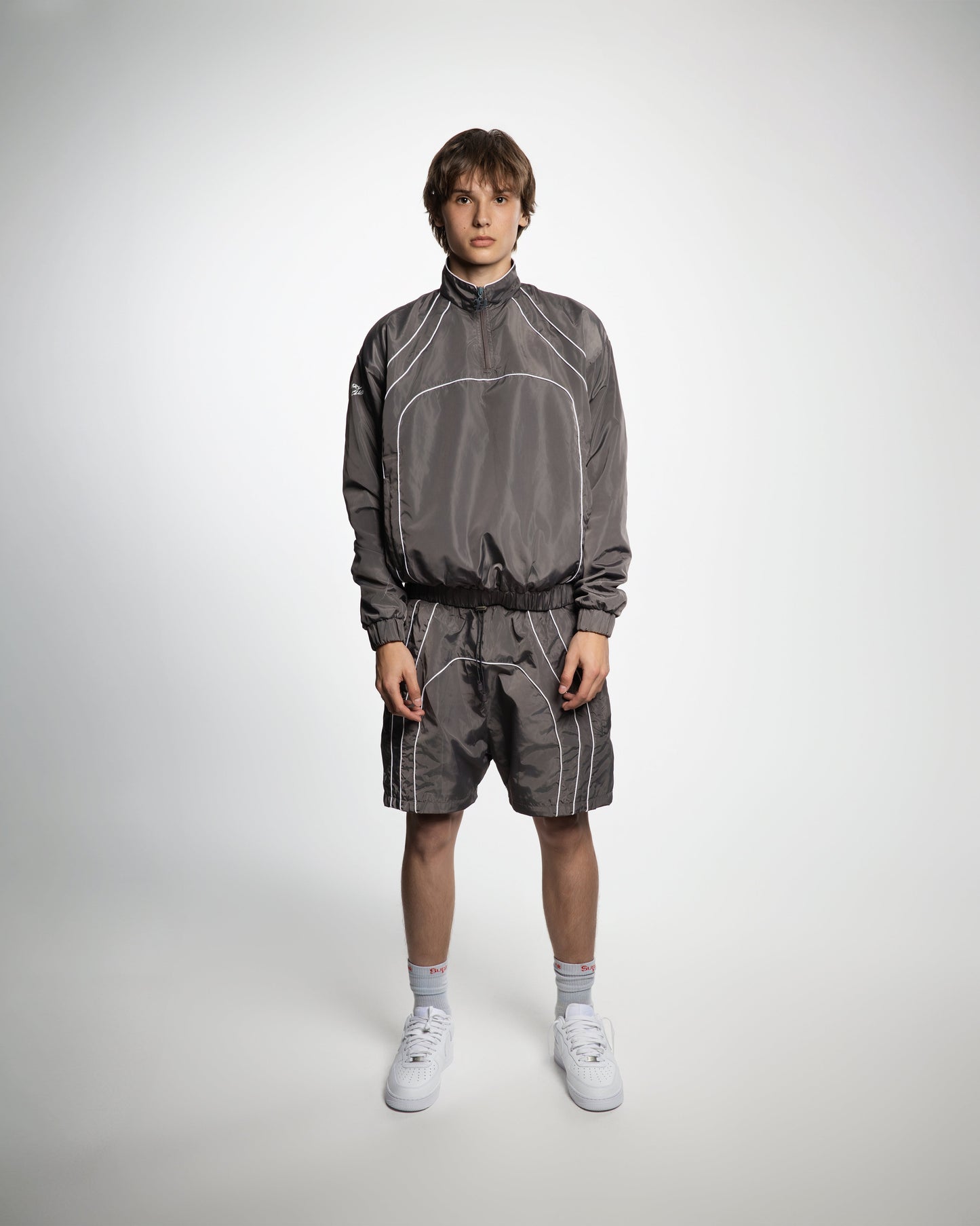 “RADIANT AURA” NYLON TRACK JACKET ( SHADOW GREY)