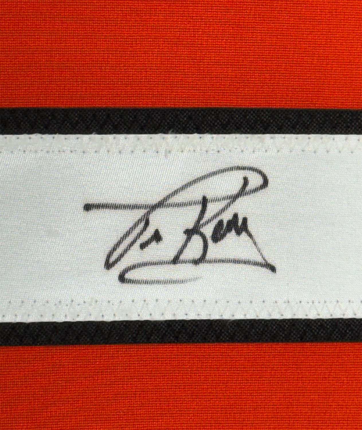 Framed Autographed/Signed Tim Kerr 35x39 Philadelphia Orange Hockey Jersey JSA COA