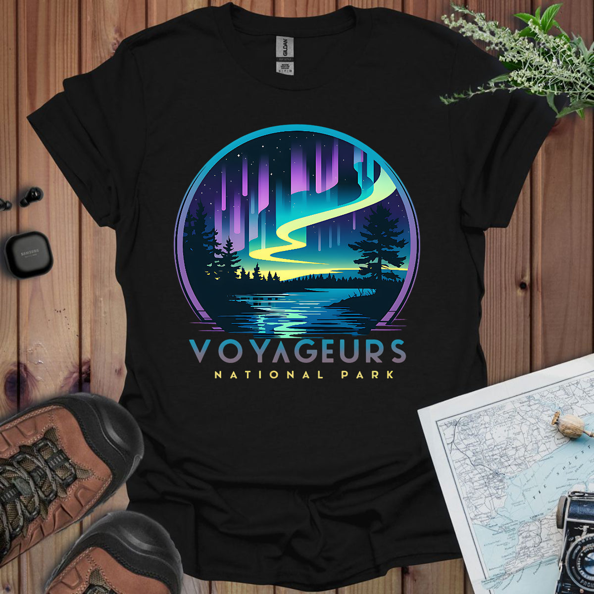 Voyageurs National Park Unisex Fit Soft T-Shirt Northern Lights Aurora Borealis