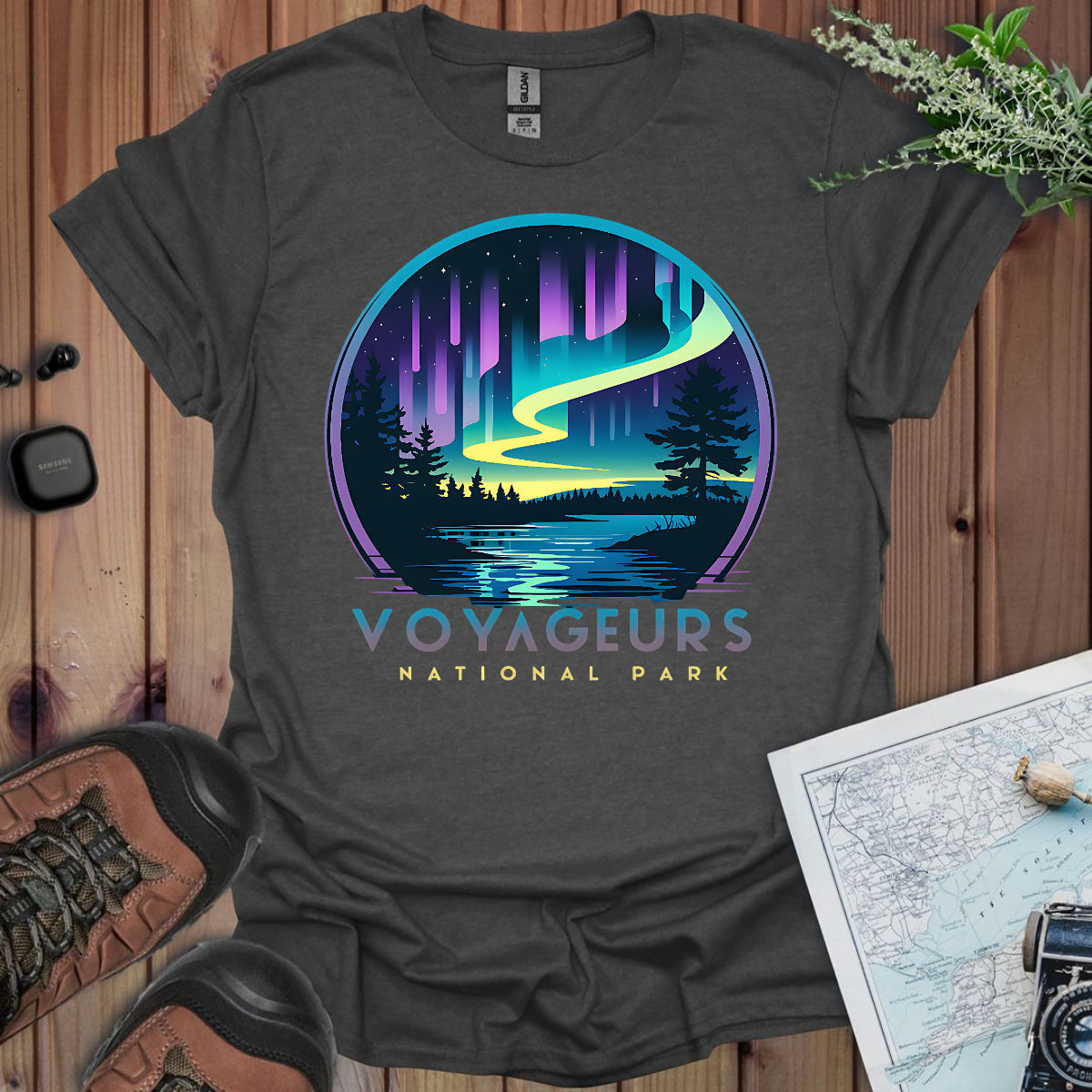Voyageurs National Park Unisex Fit Soft T-Shirt Northern Lights Aurora Borealis