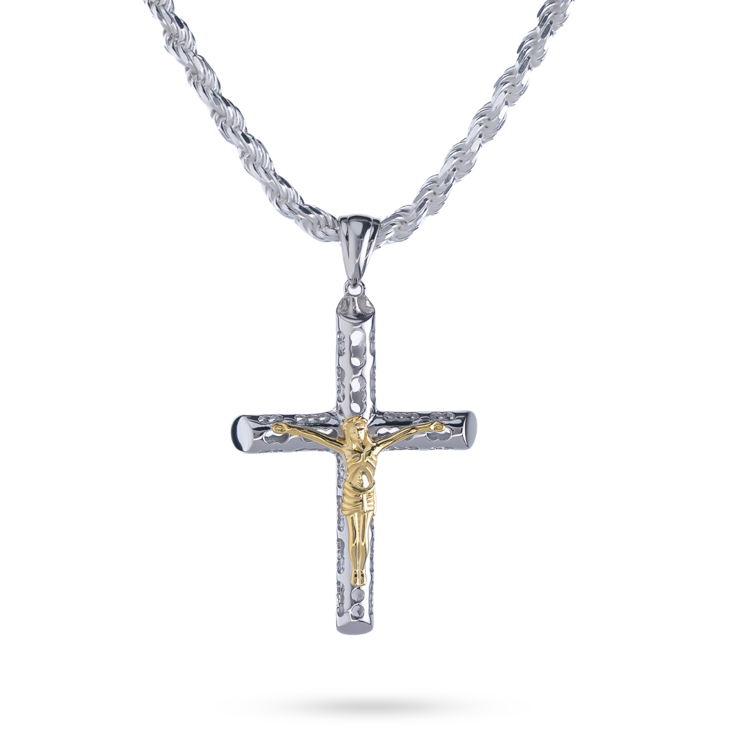 Two Tone Jesus Crucufix Cross Pendant in 925 Sterling Silver
