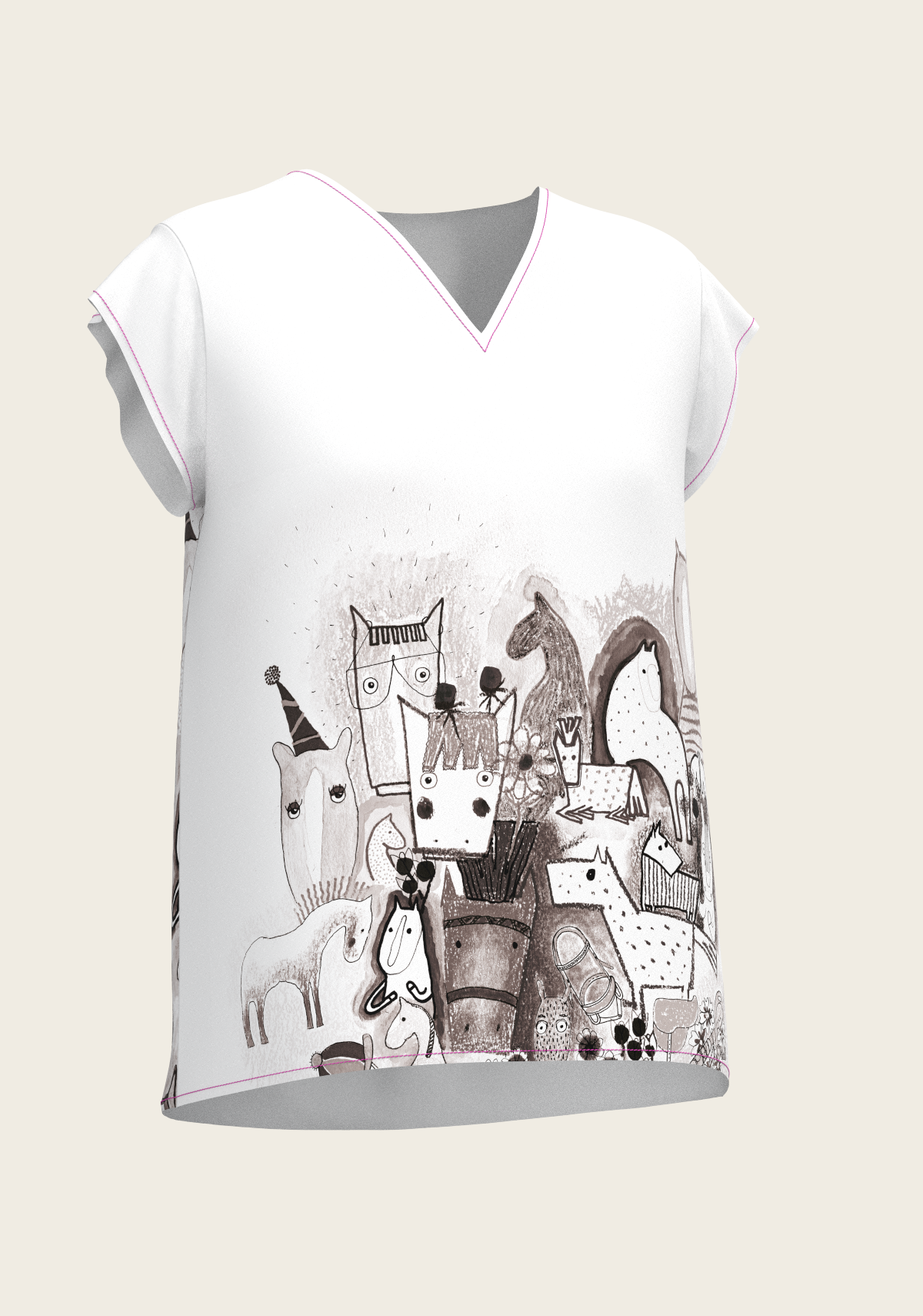 The Horse Fair Monochrome Loose Fitting V Neck Shirt