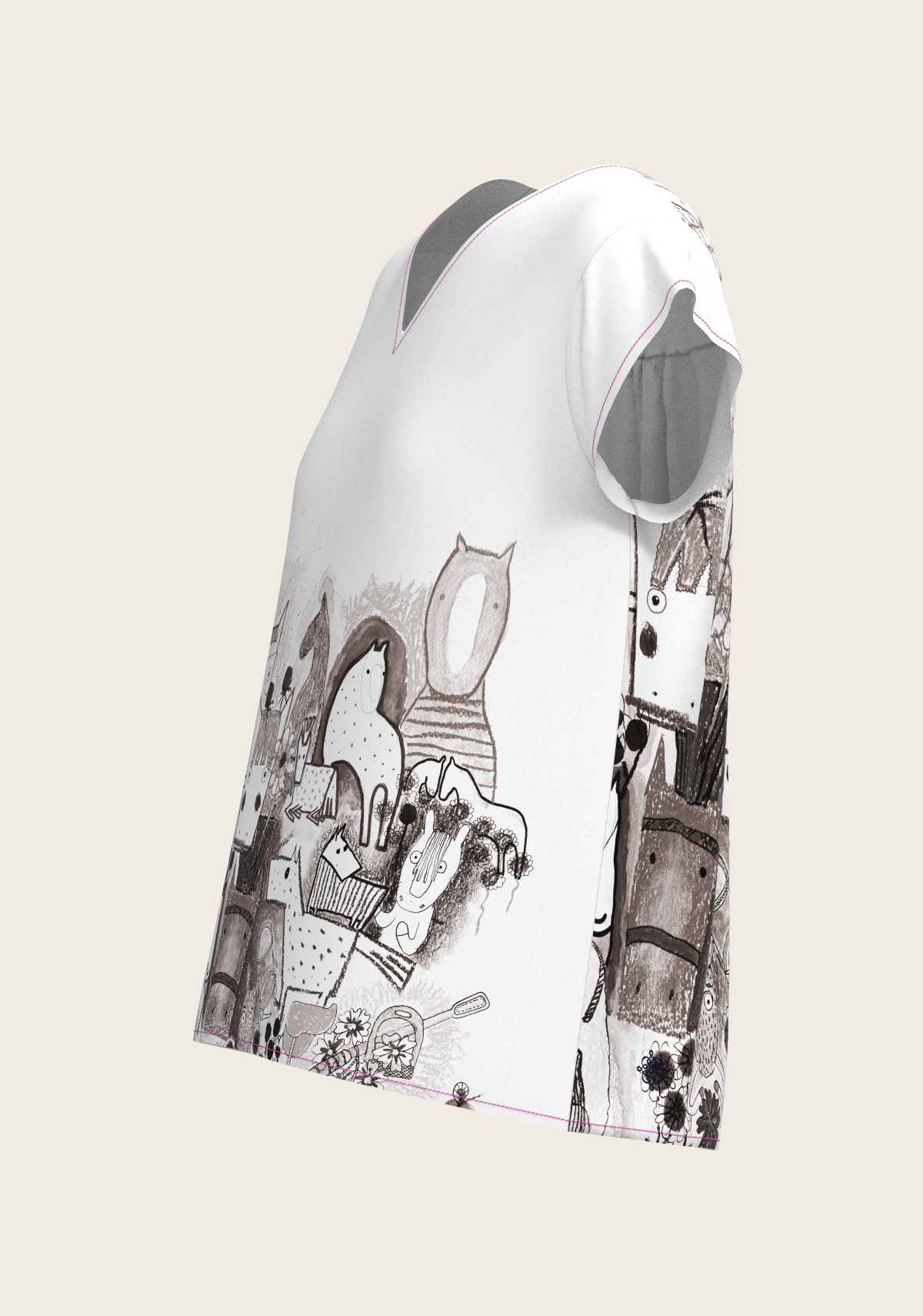 The Horse Fair Monochrome Loose Fitting V Neck Shirt