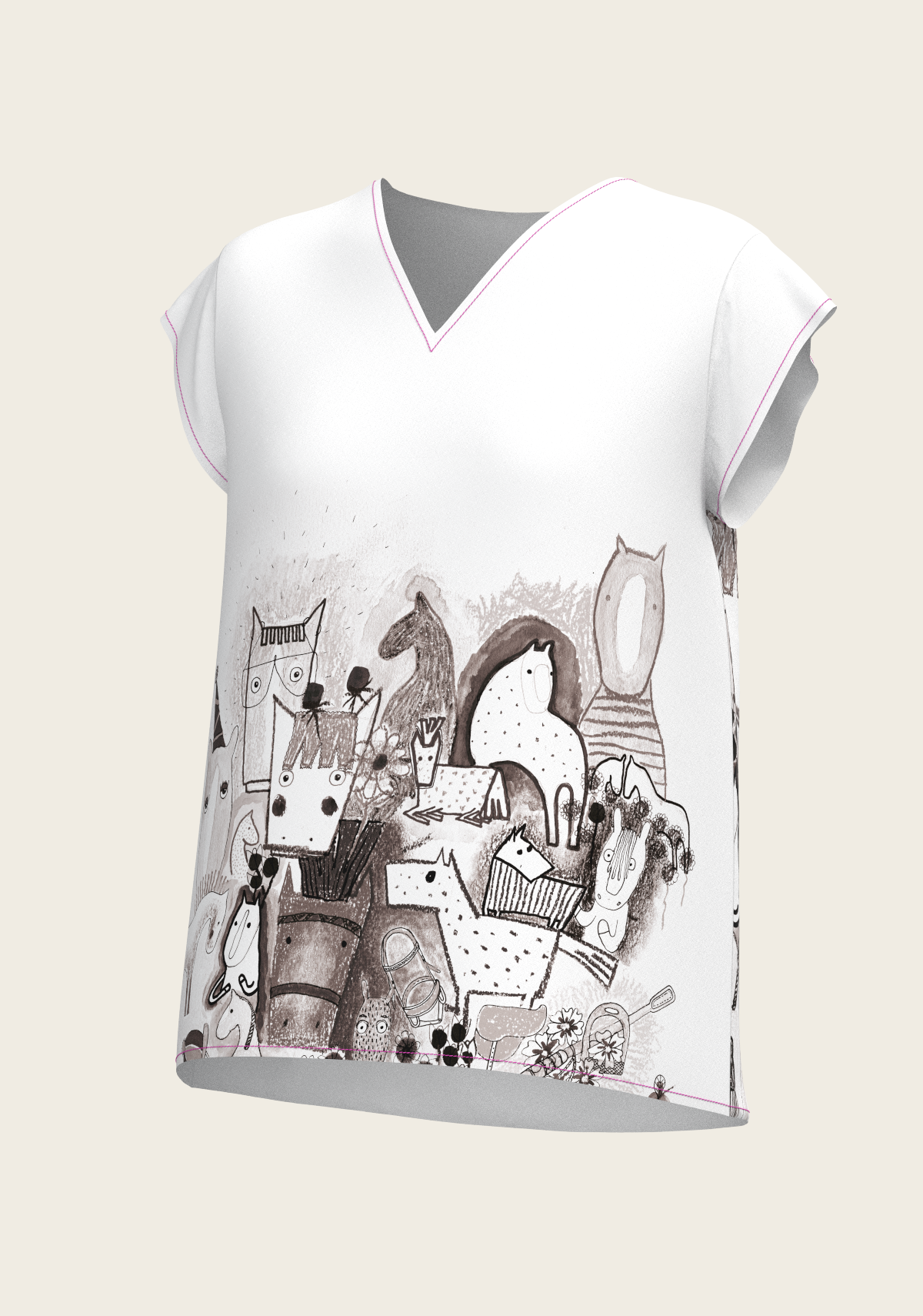 The Horse Fair Monochrome Loose Fitting V Neck Shirt