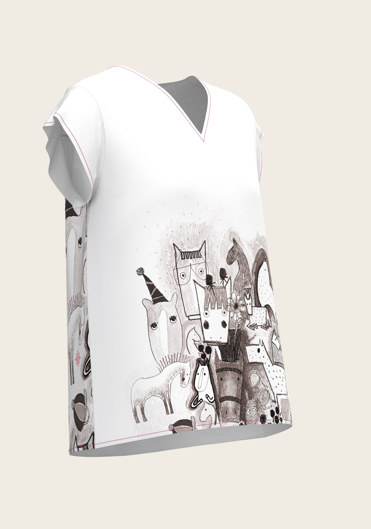 The Horse Fair Monochrome Loose Fitting V Neck Shirt