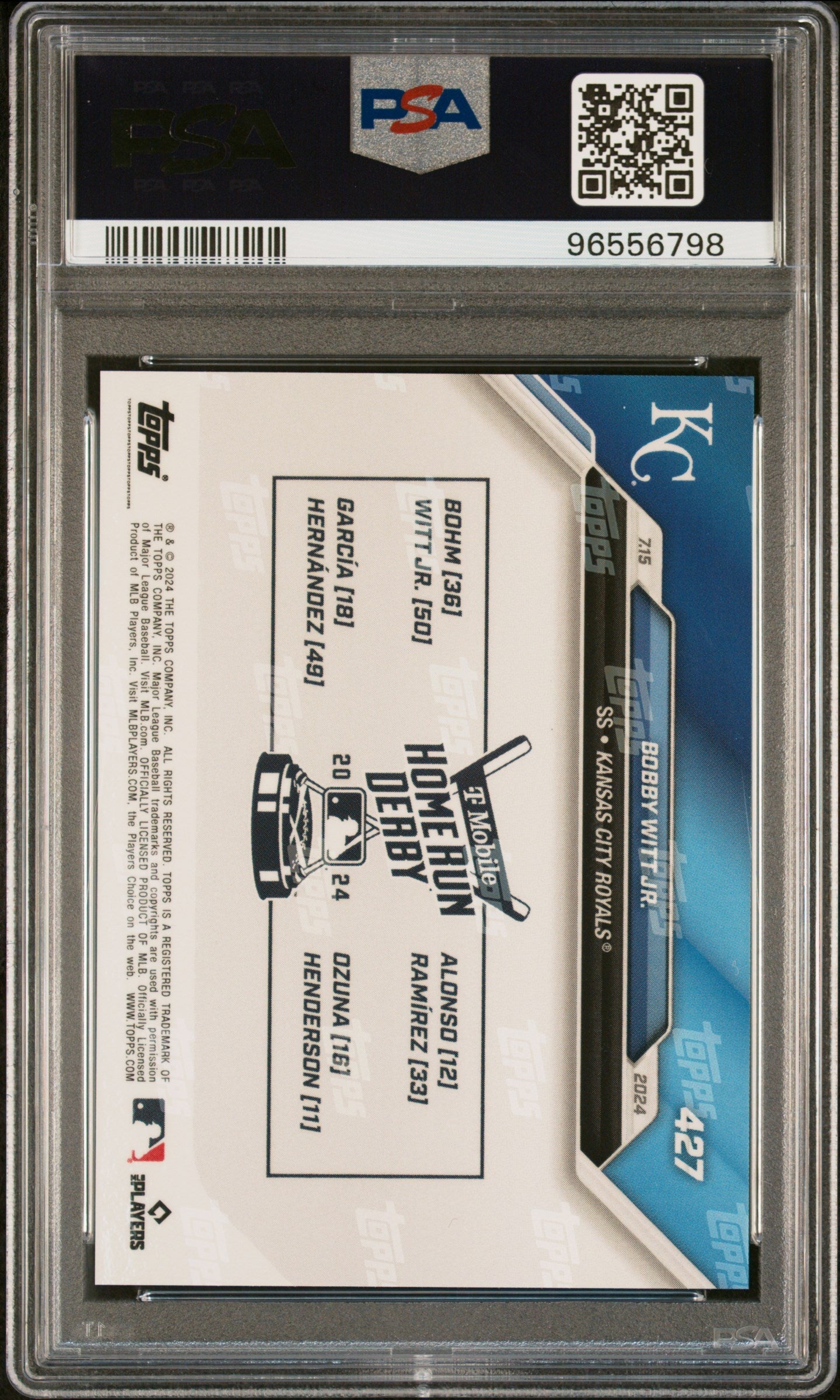 Graded 2024 Topps Now Bobby Witt Jr. #427 2024 HR Derby Baseball Card PSA 10 Gem Mint