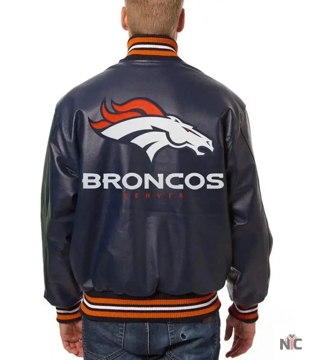 Varsity Denver Broncos Navy Blue Leather Jacket