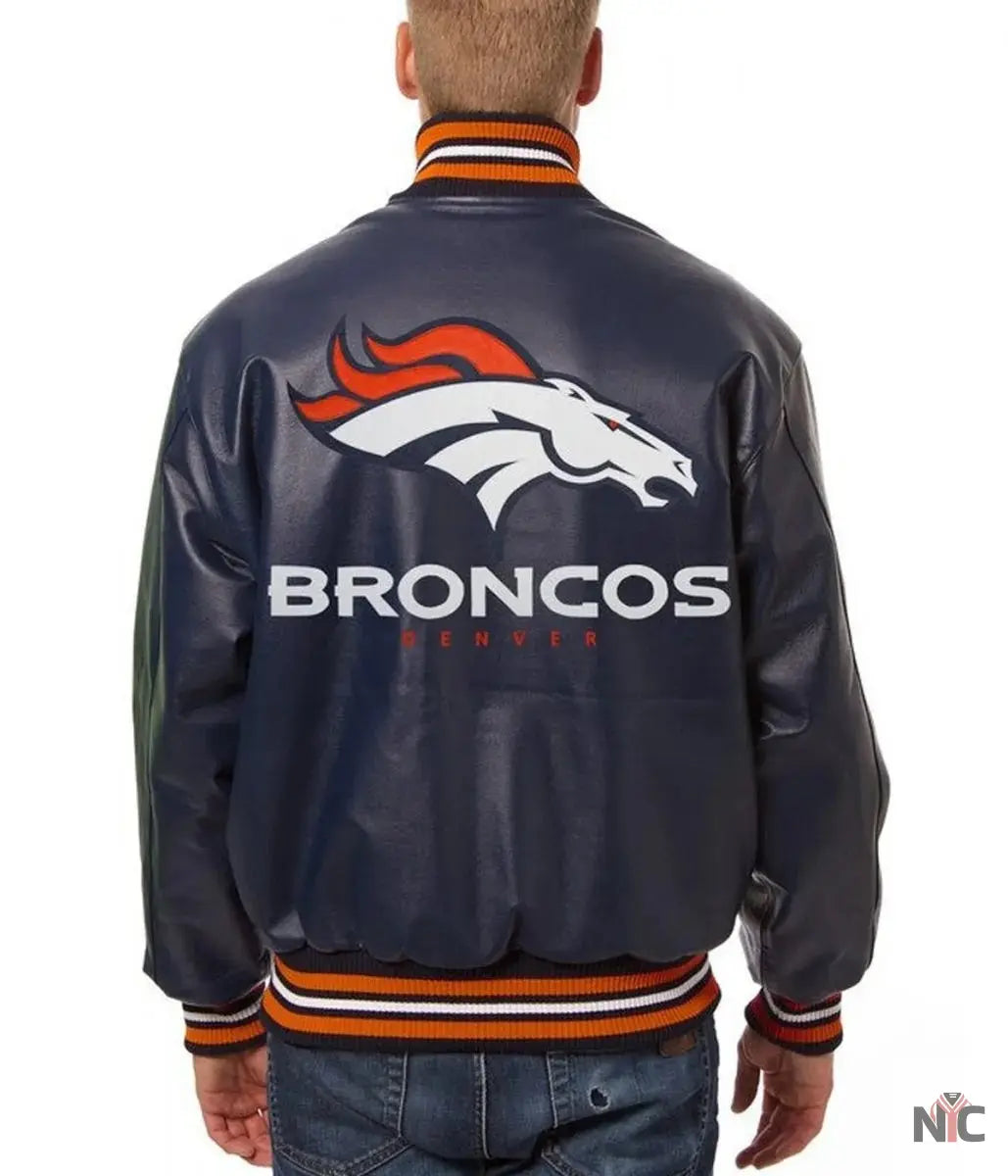 Varsity Denver Broncos Navy Blue Leather Jacket