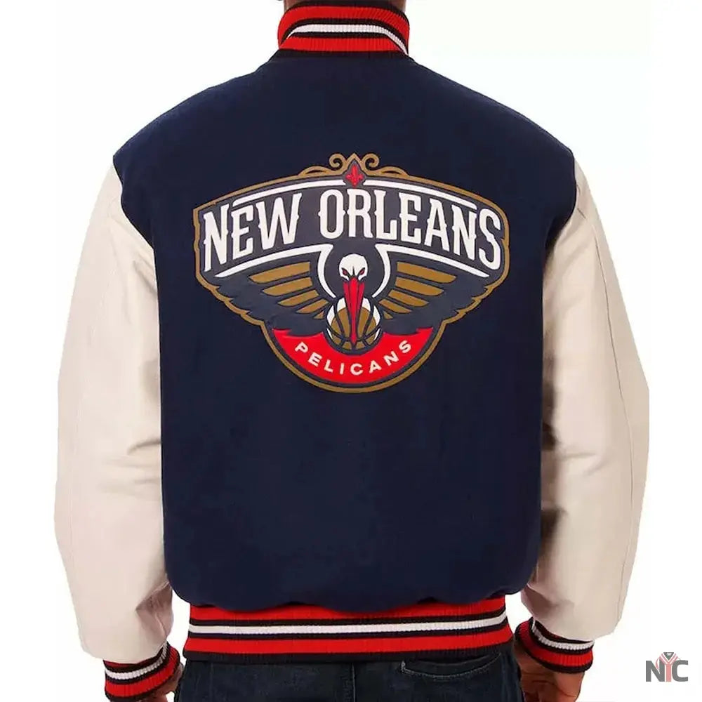 Varsity New Orleans Pelicans Blue and White Jacket