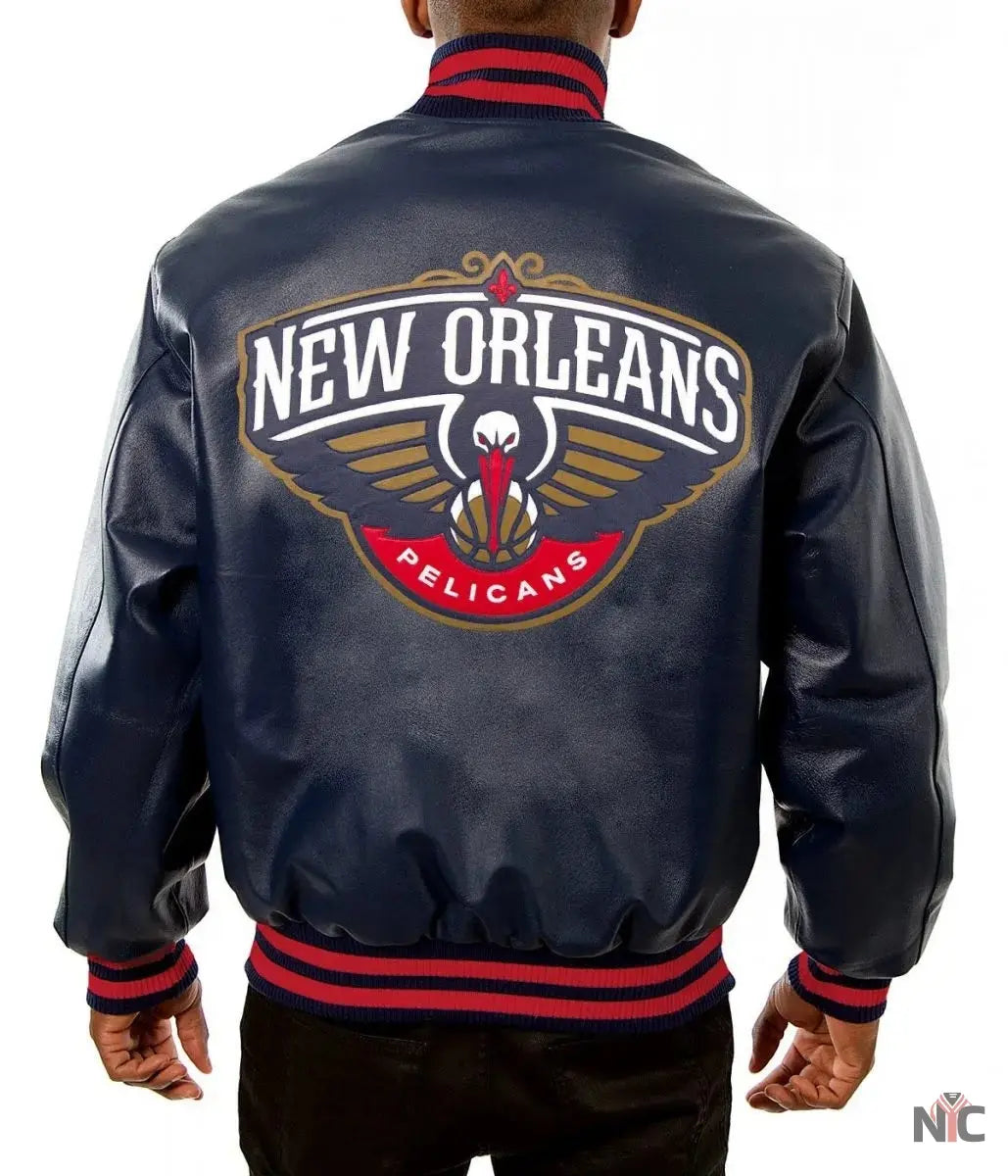 Varsity New Orleans Pelicans Navy Blue Leather Jacket