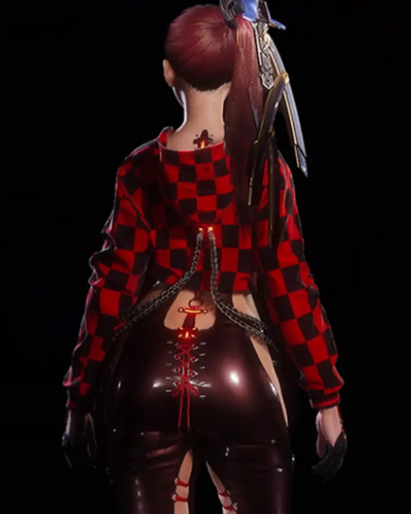 Stellar Blade Eve Red Plaid Crop Hoodie