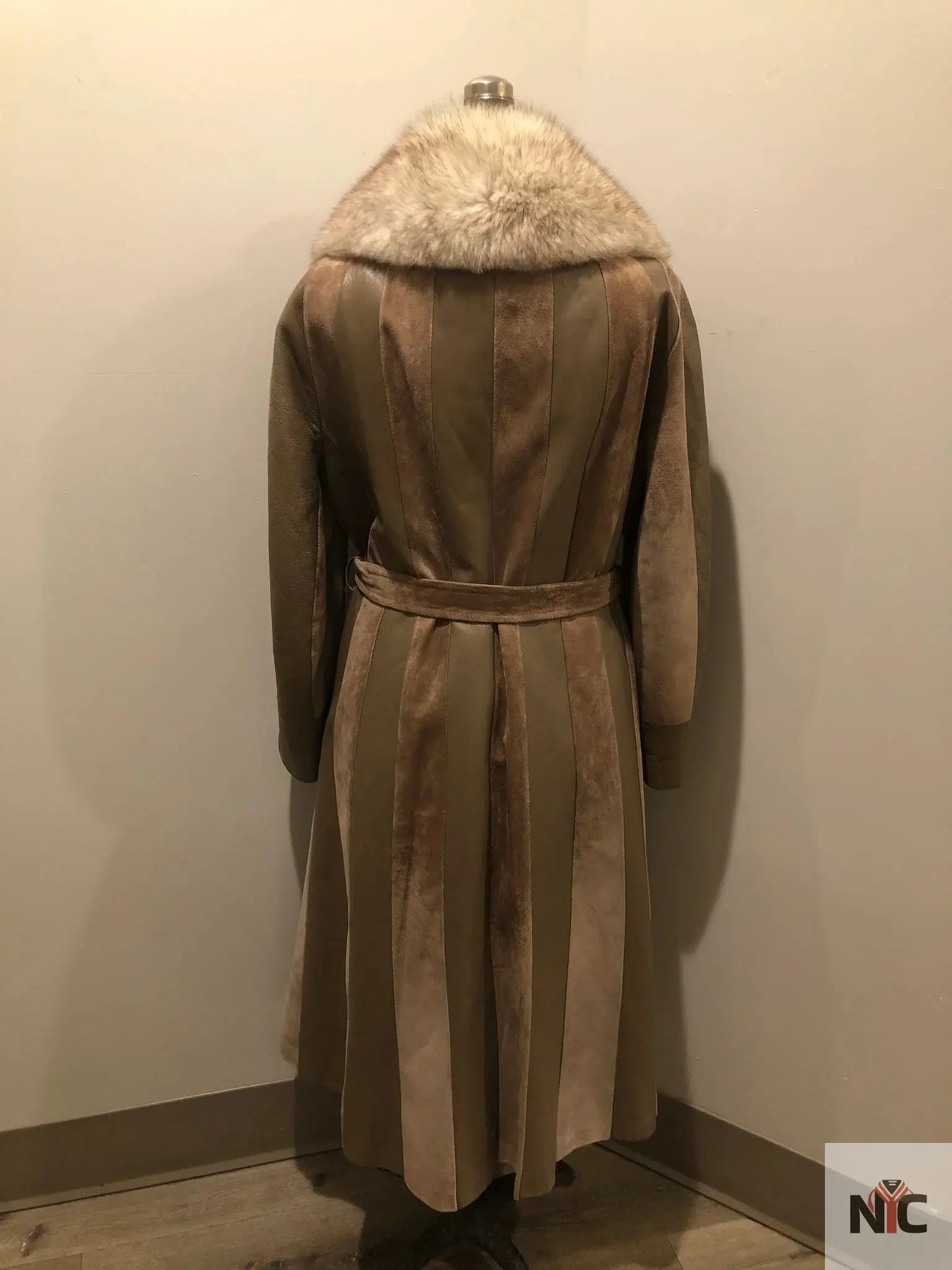 Vintage 70s Tannery Row Suede and Leather Belted Jacket with Fur Collar