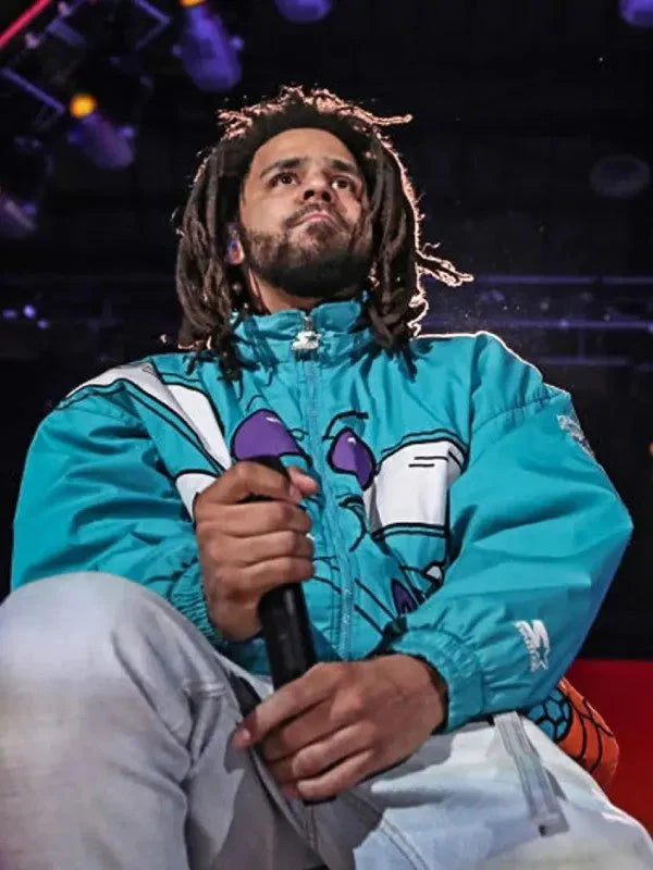 J. Cole 90s Charlotte Hornets Blue Hooded Jacket