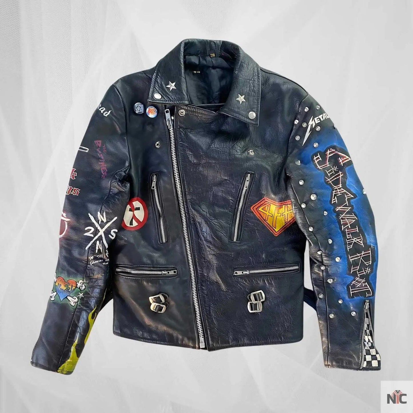 Vintage Punk Rock Hand-Painted Leather Jacket