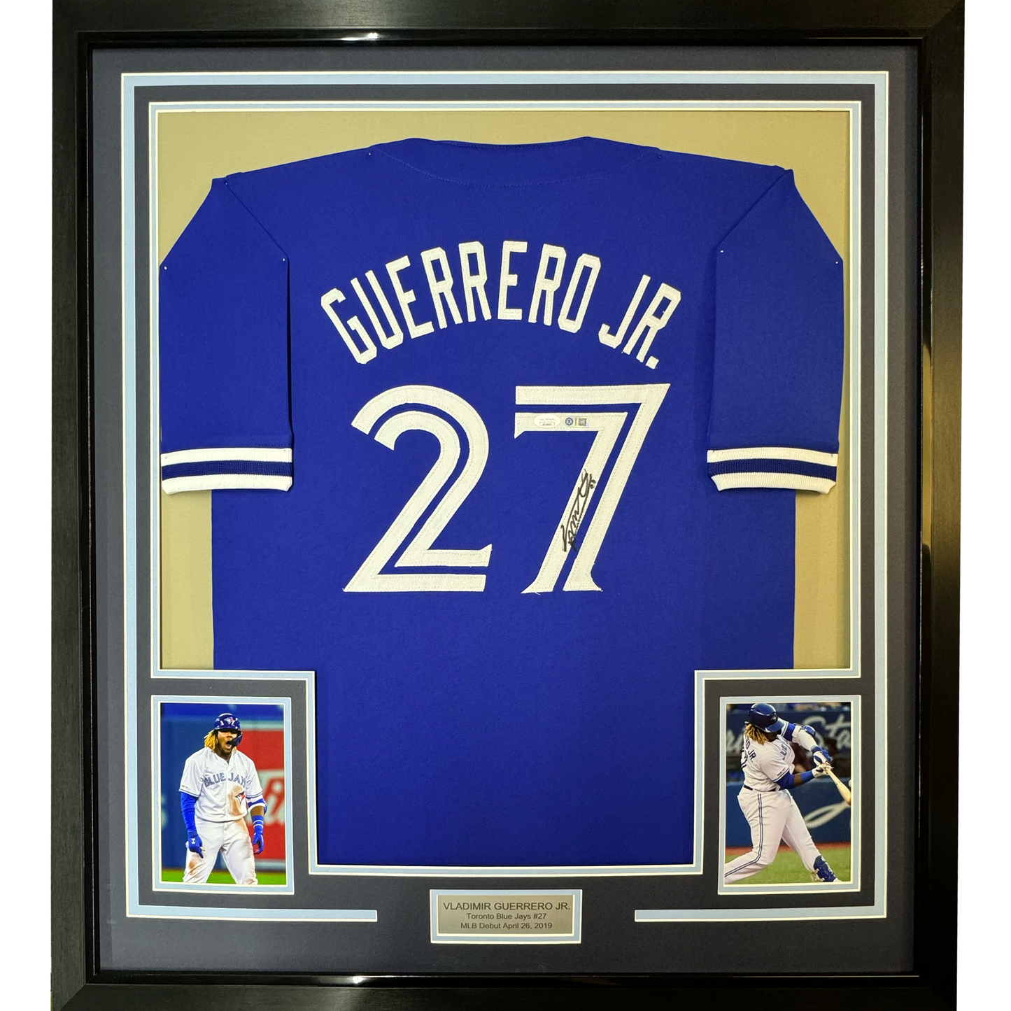 Framed Autographed/Signed Vladimir Vlad Guerrero Jr. 35x39 Toronto Blue Baseball Jersey PSA/DNA COA