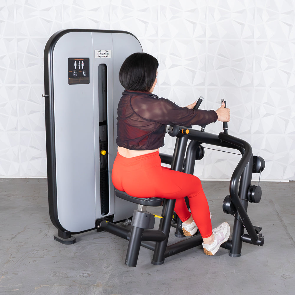 Vogue Seated Row - Muscle D Fitness - Adjustable Seat - Pin Selectorized - Lat Workout