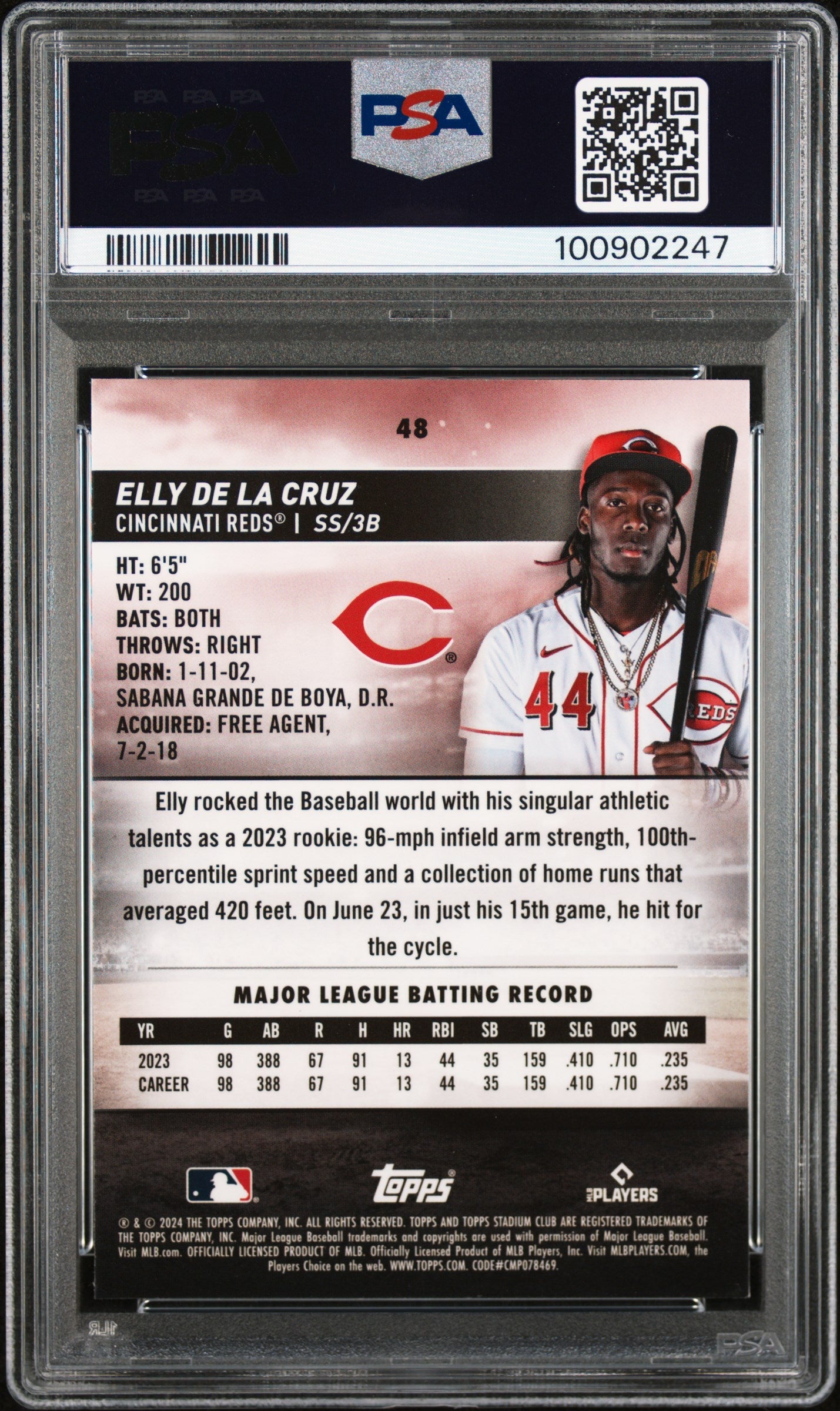Graded 2024 Topps Stadium Club Elly De La Cruz #48 Chrome Rookie RC Baseball Card PSA 10 Gem Mint