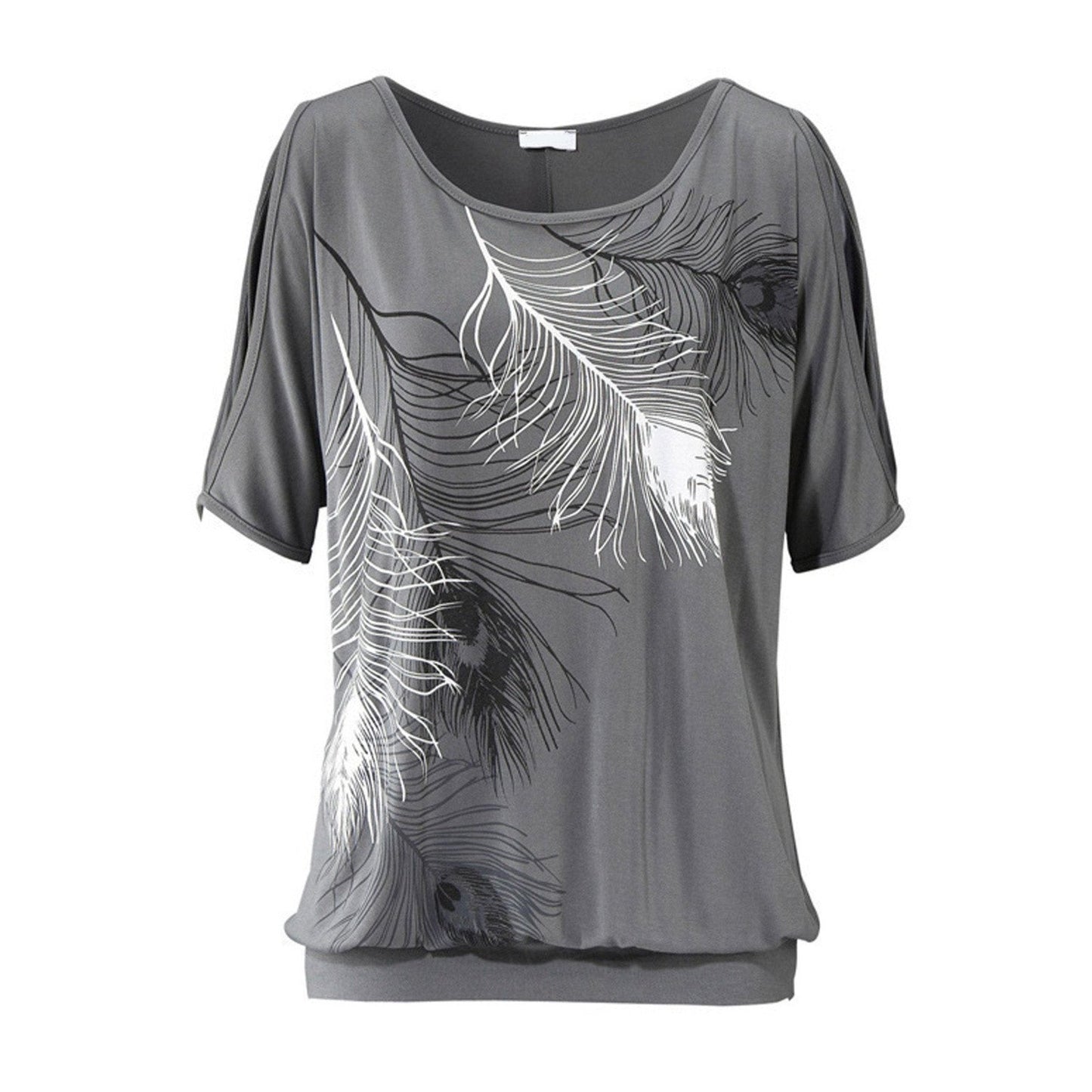 Women's Feather Print Cut Shoulder T-Shirt