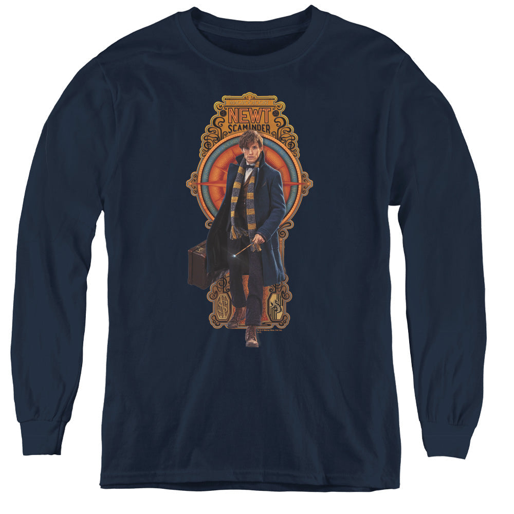 Fantastic Beasts Newt Scamander Long Sleeve Kids Youth T Shirt Navy Blue Officially Licensed