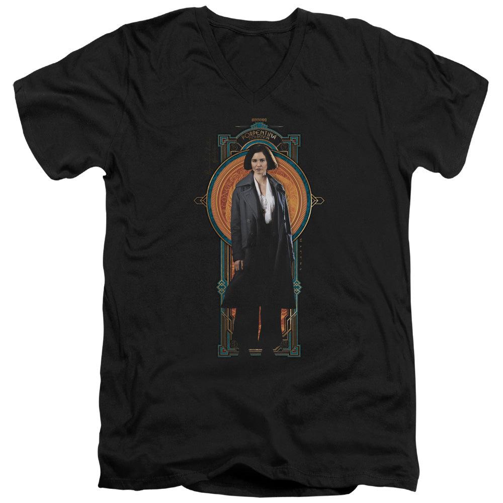 Fantastic Beasts Porpentina Goldstein Mens Slim Fit V-Neck T Shirt Black Officially Licensed