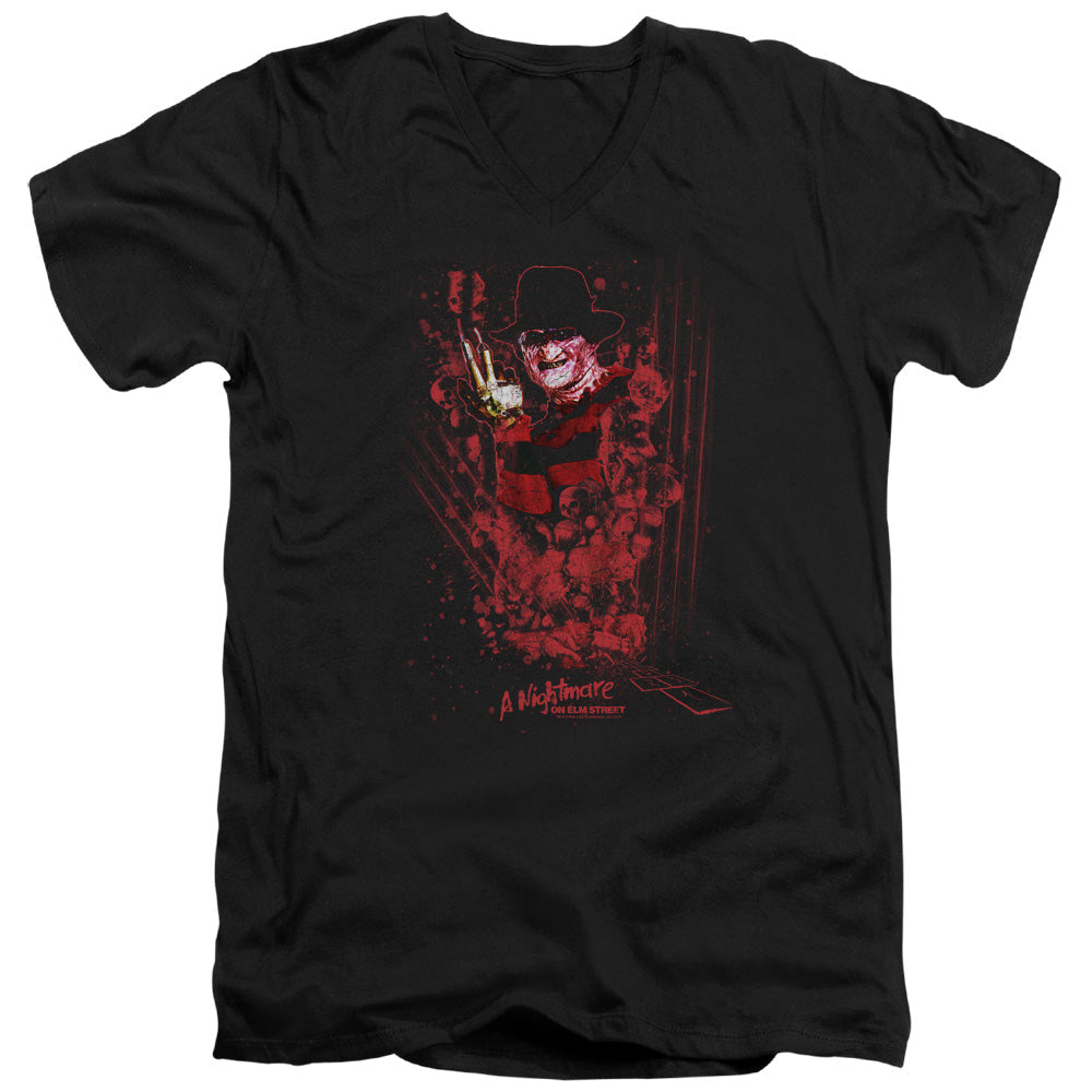 Nightmare On Elm Street One Two Freddys Coming For You Mens Slim Fit V-Neck T Shirt Black Officially Licensed