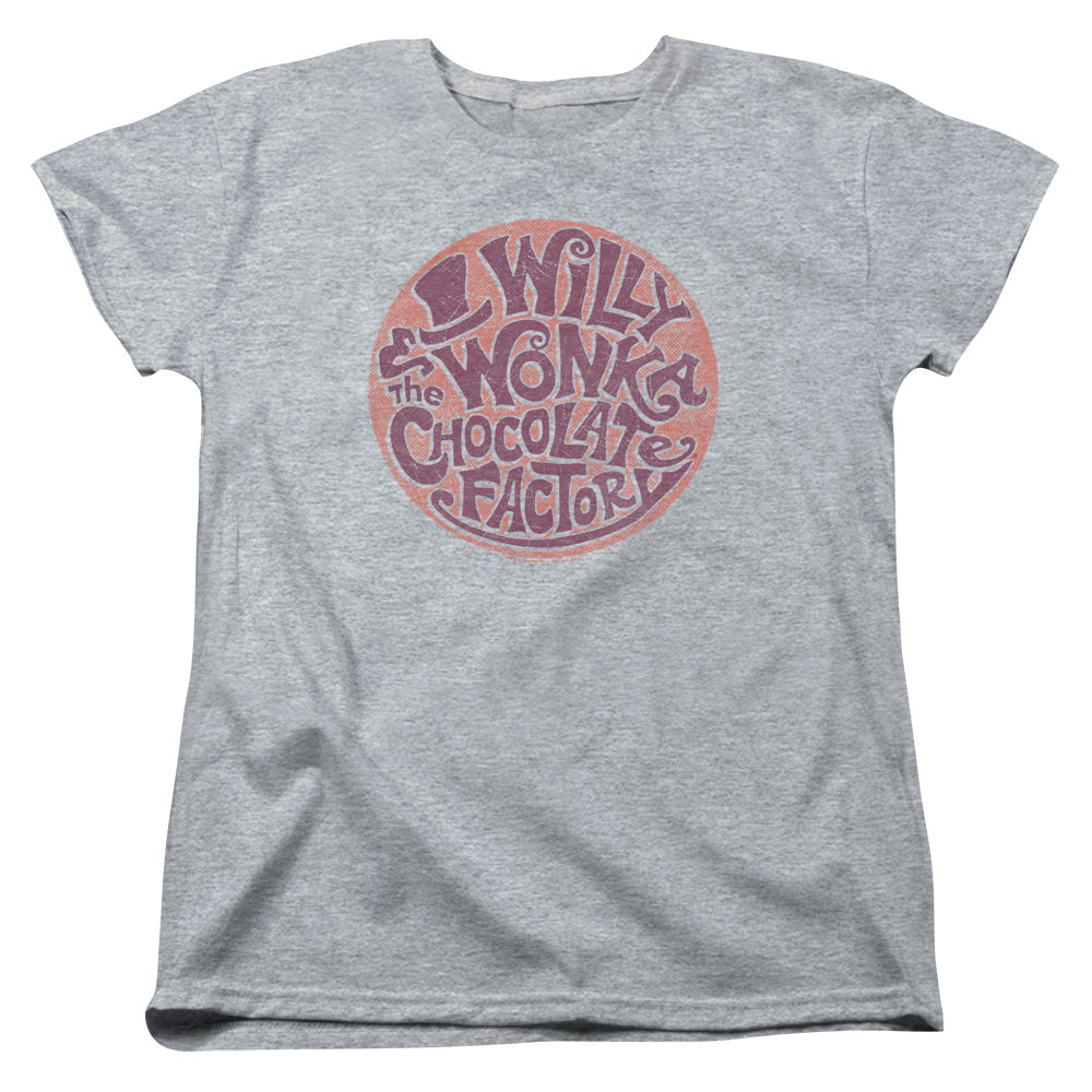 Willy Wonka And The Chocolate Factory Circle Logo Womens T Shirt Athletic Heather Officially Licensed