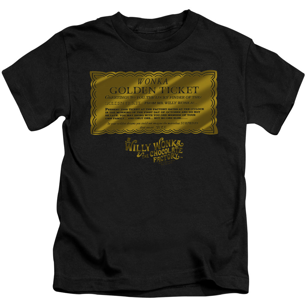 Willy Wonka And The Chocolate Factory Golden Ticket Juvenile Kids Youth T Shirt Black Officially Licensed