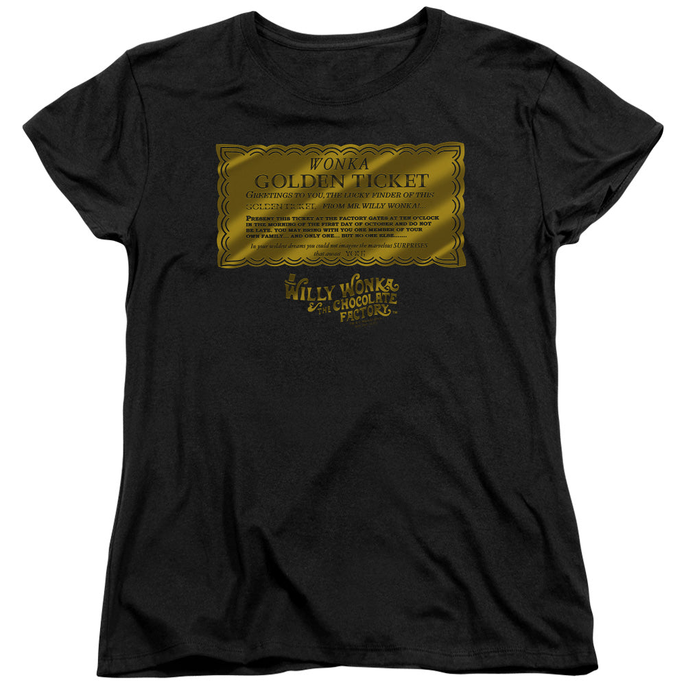 Willy Wonka And The Chocolate Factory Golden Ticket Womens T Shirt Black Officially Licensed