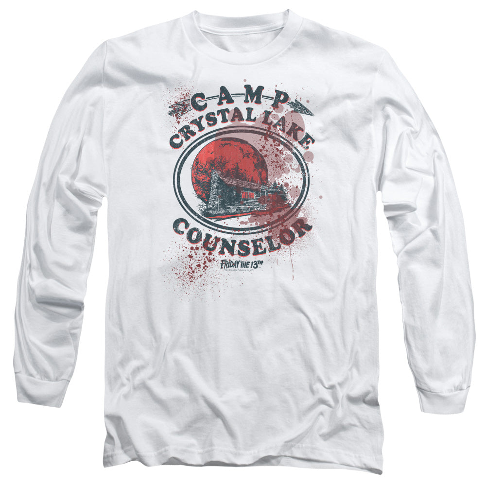 Friday The 13Th Camp Counselor Victim Mens Long Sleeve Shirt White Officially Licensed Officially Licensed