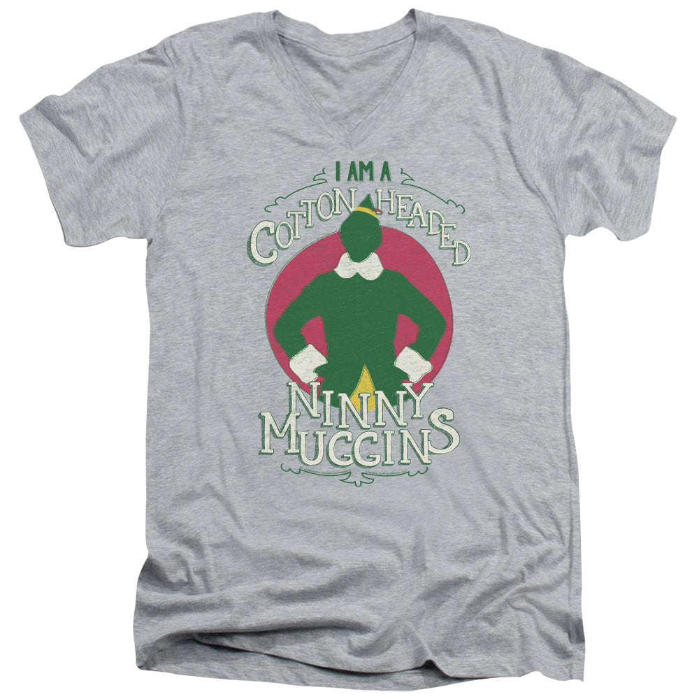 Elf Cotton Headed Mens Slim Fit V-Neck T Shirt Athletic Heather Officially Licensed