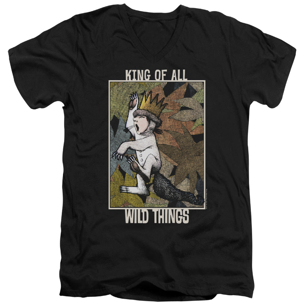 Where The Wild Things Are King Of All Wild Things Mens Slim Fit V-Neck T Shirt Black Officially Licensed