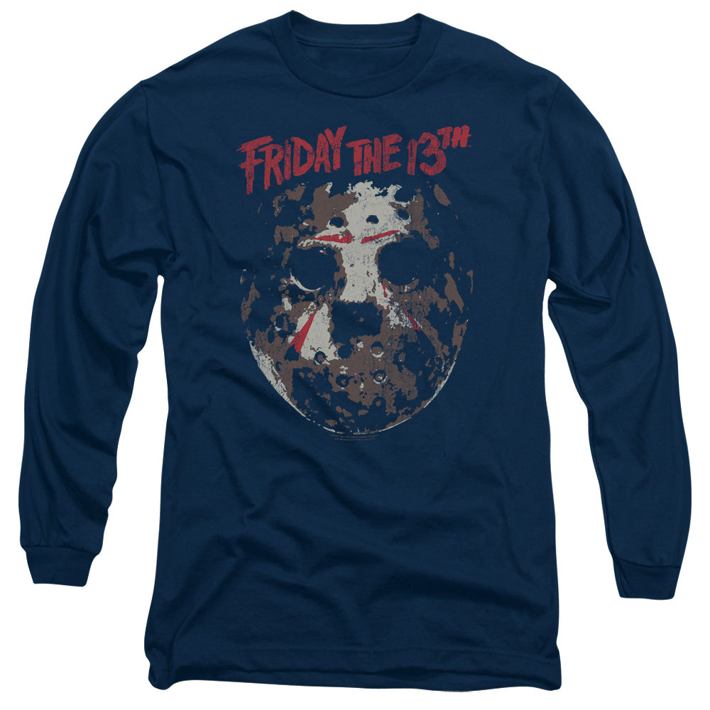 Friday The 13Th Rough Mask Mens Long Sleeve Shirt Navy Officially Licensed