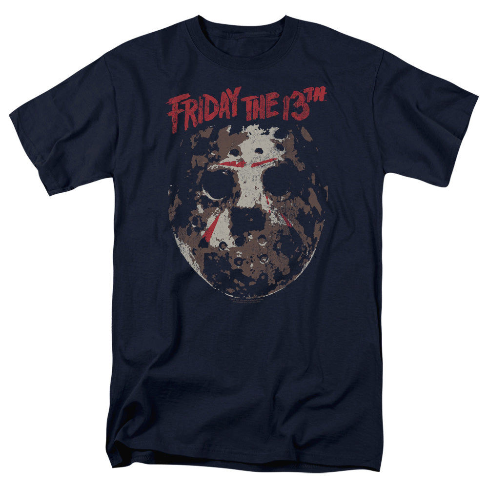 Friday The 13th Rough Mask Mens T Shirt Navy Blue Officially Licensed