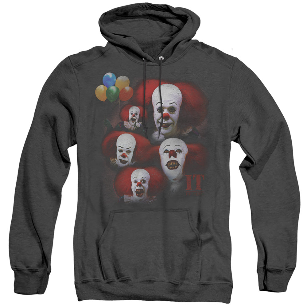 It 1990 Many Faces Of Pennywise Mens Heather Hoodie Black Officially Licensed