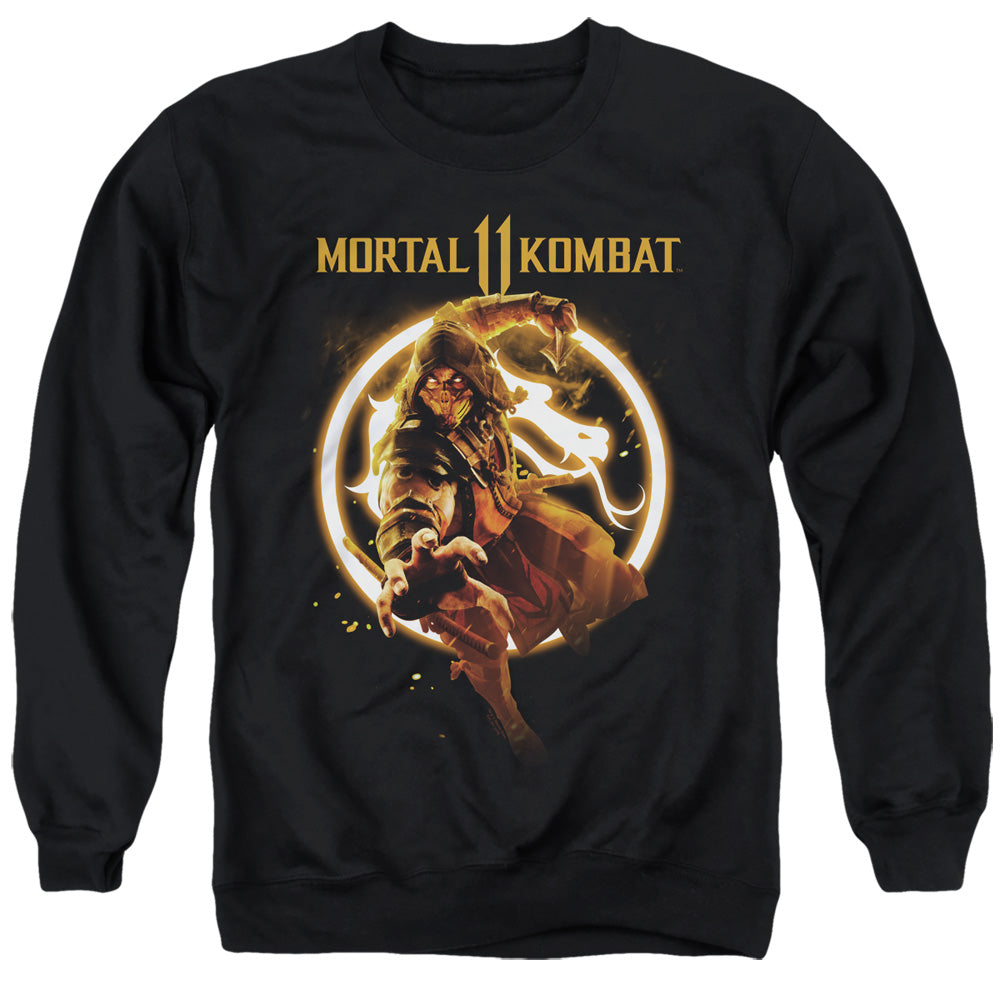 Mortal Kombat 11 Scorpion Flames Mens Crewneck Sweatshirt Black Officially Licensed