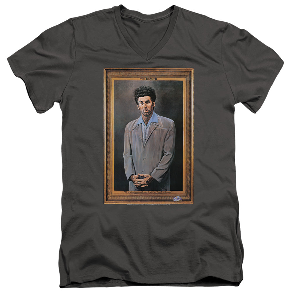Seinfeld Kramer Portrait Mens Slim Fit V-Neck T Shirt Charcoal Officially Licensed