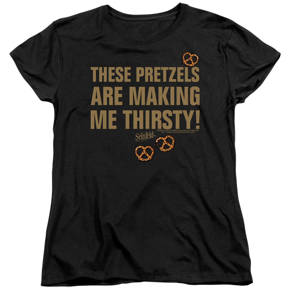 Seinfeld Pretzels Thirsty Womens T Shirt Black Officially Licensed