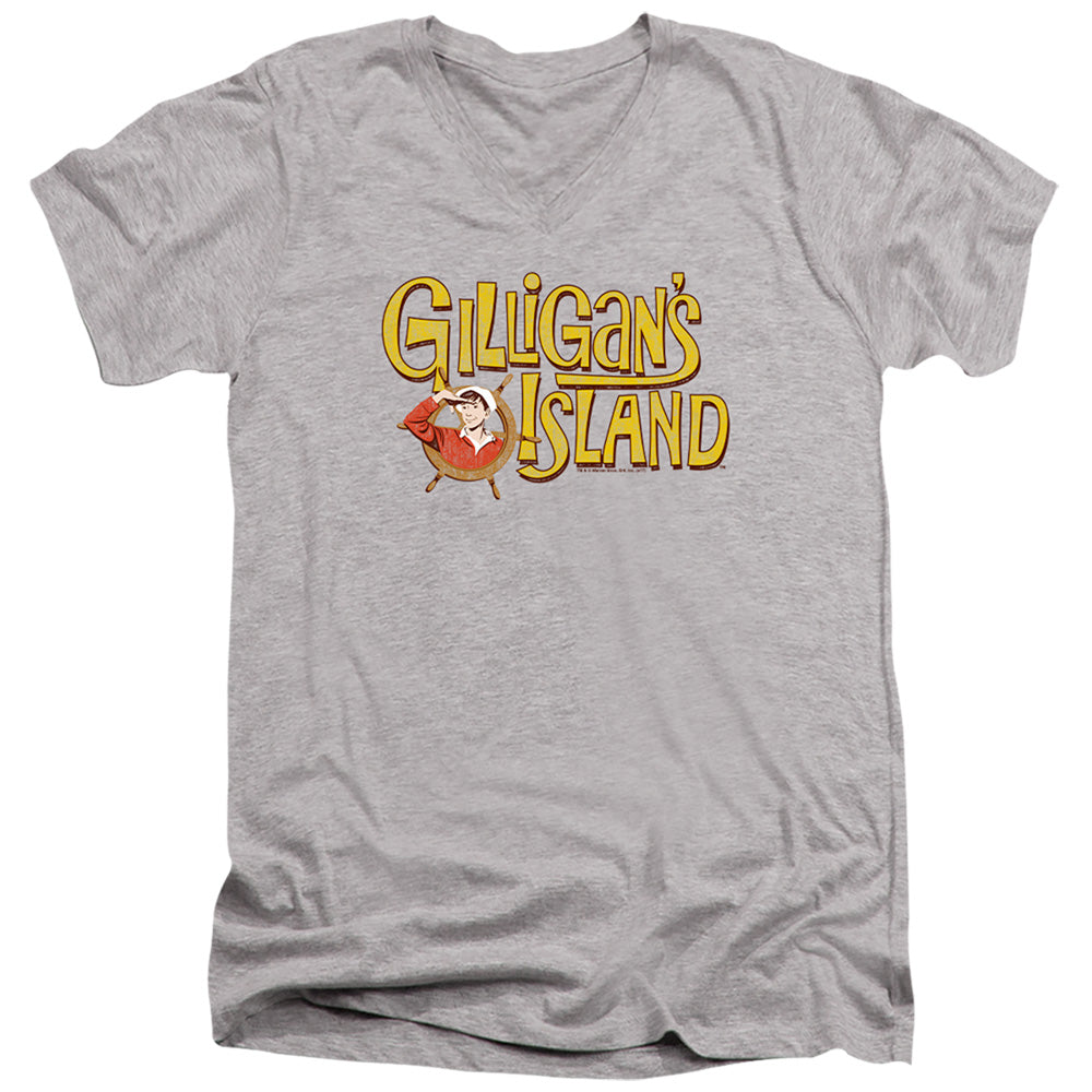 Gilligans Island Gilligans Logo Mens Slim Fit V-Neck T Shirt Athletic Heather Officially Licensed