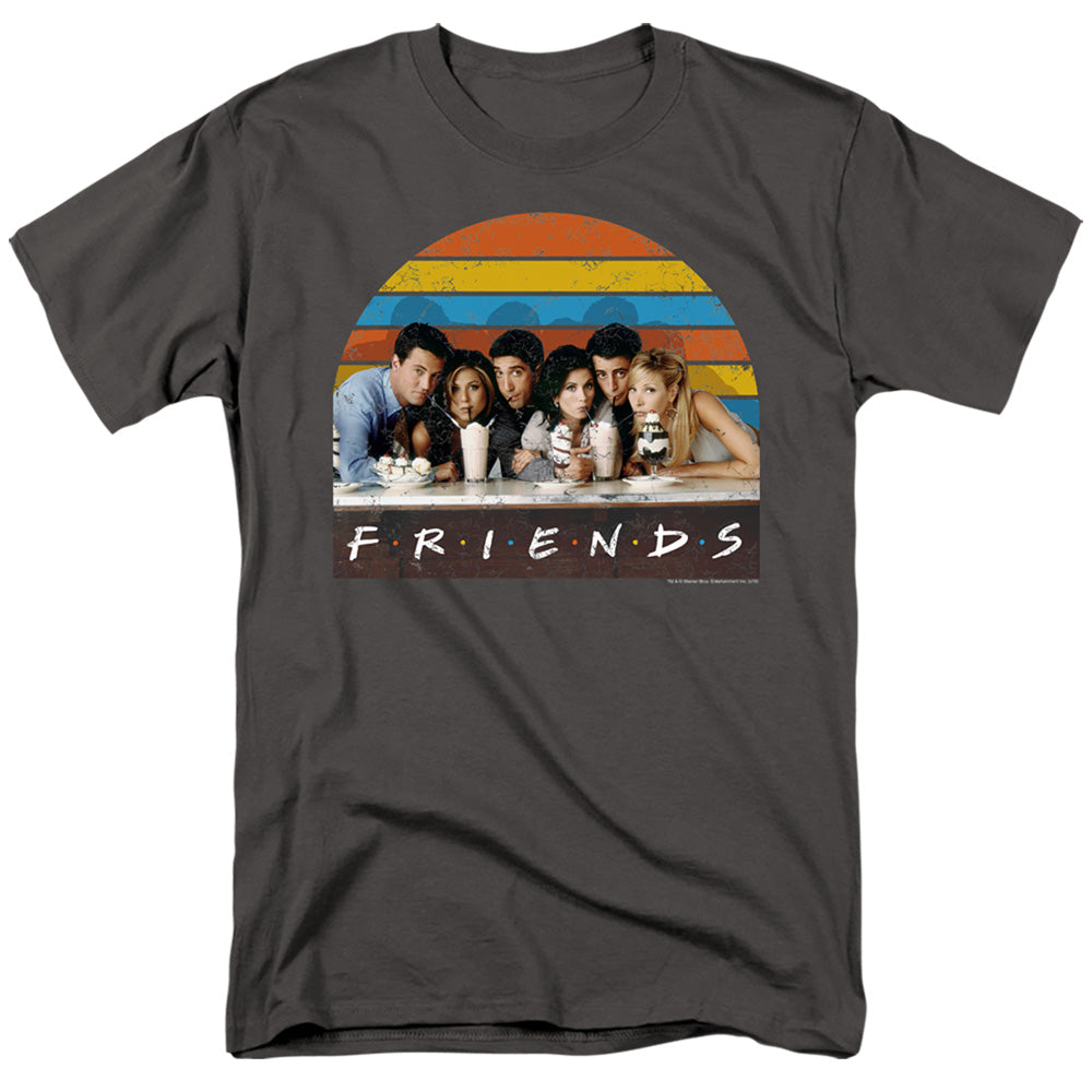 Friends Soda Fountain Mens T Shirt Charcoal Officially Licensed